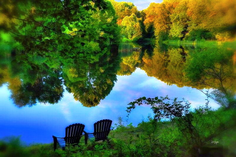 Two Chairs by a Lake