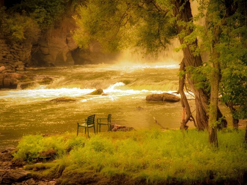 Two Chairs by River — Green
