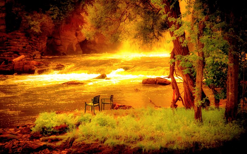 Two Chairs by River