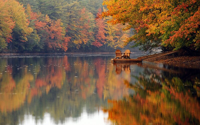 Two Chairs on a Dock — Orange, Serene