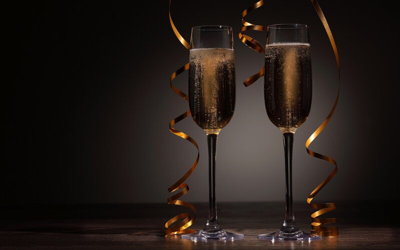 Two Champagne Glasses — Black, Celebratory, Photograph