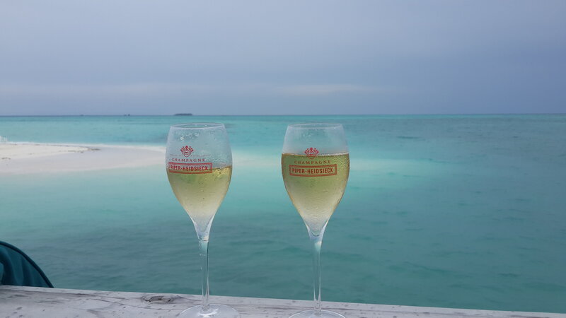 Two Champagne Glasses — Blue, Serene, Photograph