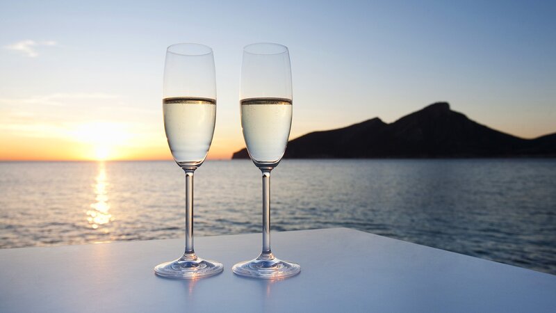 Two Champagne Glasses — Blue, Serene, Sunset, Photograph