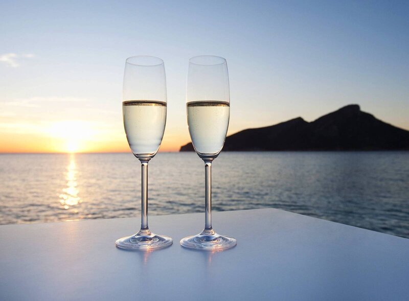 Two Champagne Glasses — Blue, Serene, Sunset