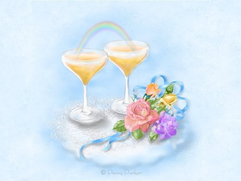Two Champagne Glasses — Blue, Serene