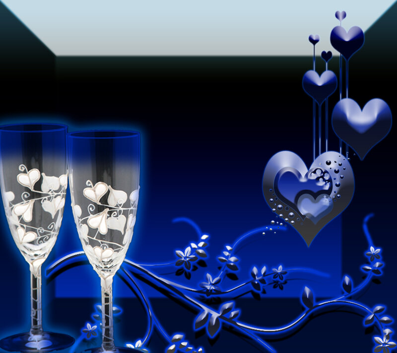 Two Champagne Glasses — Blue