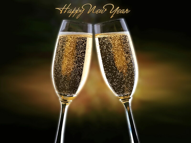 Two Champagne Glasses — Gold, Celebratory, Night, Digital Art