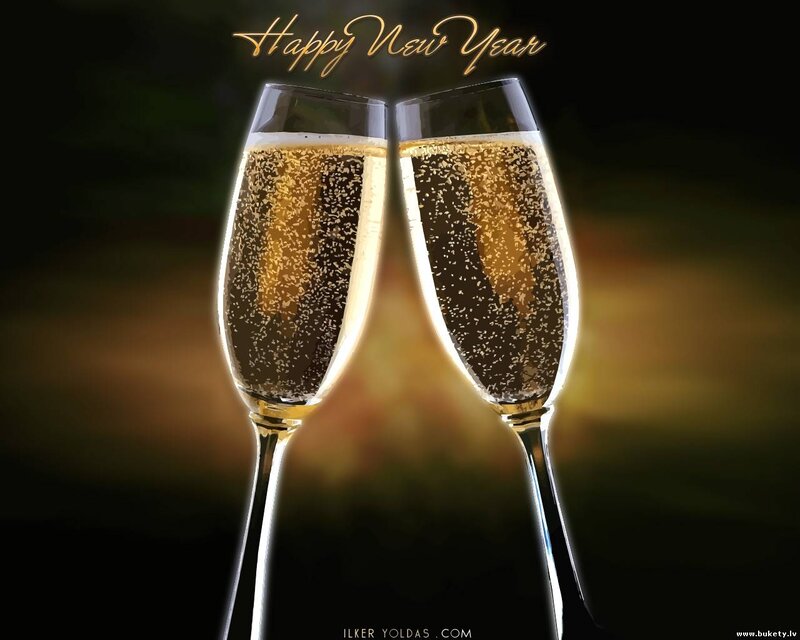 Two Champagne Glasses — Gold, Celebratory, Night