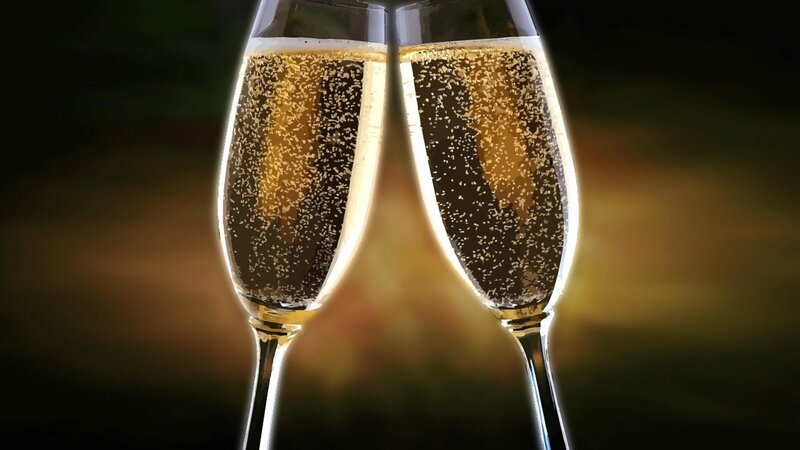 Two Champagne Glasses — Gold, Celebratory, Photograph, Bubbles