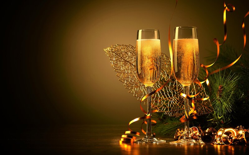 Two Champagne Glasses — Gold, Celebratory, Winter