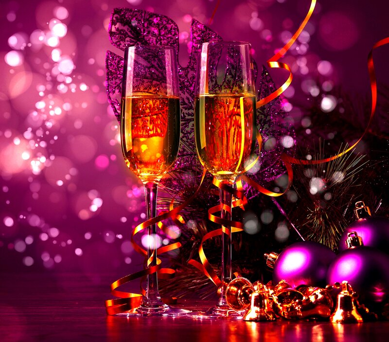 Two Champagne Glasses — Purple, Festive