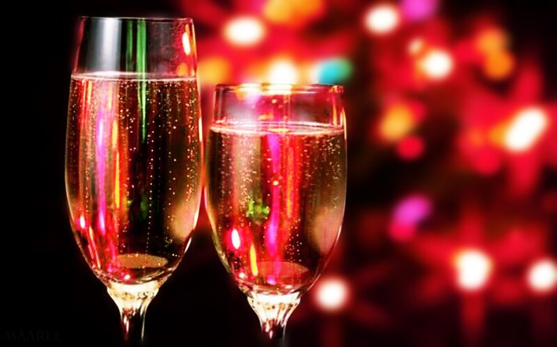 Two Champagne Glasses — Red, Celebratory, Night
