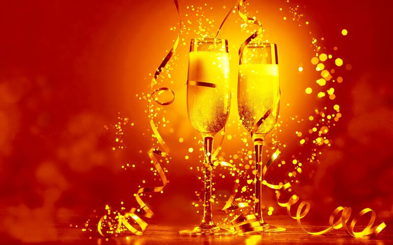 Two Champagne Glasses — Red, Celebratory, Photograph