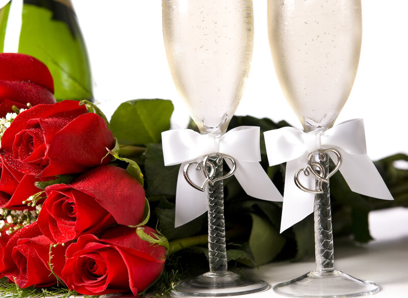 Two Champagne Glasses — Red, Romantic, Photograph