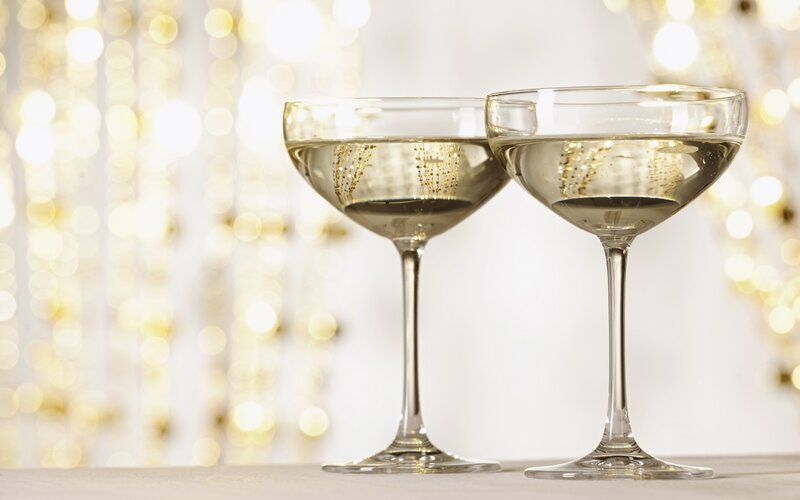 Two Champagne Glasses — White, Celebratory