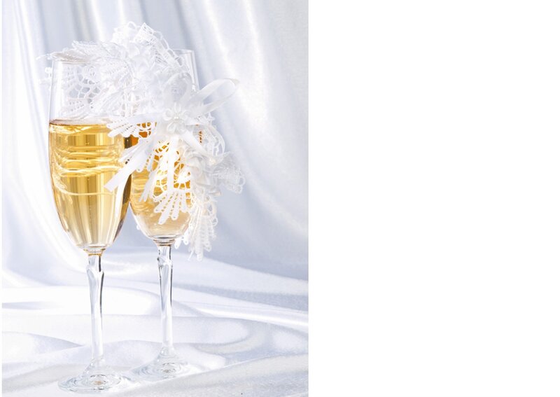 Two Champagne Glasses — White, Elegant, Photograph, Lace