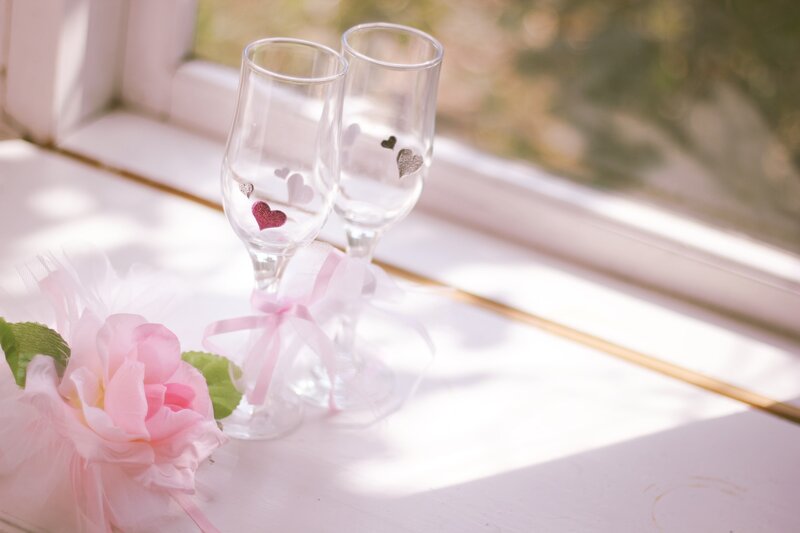Two Champagne Glasses — White, Romantic