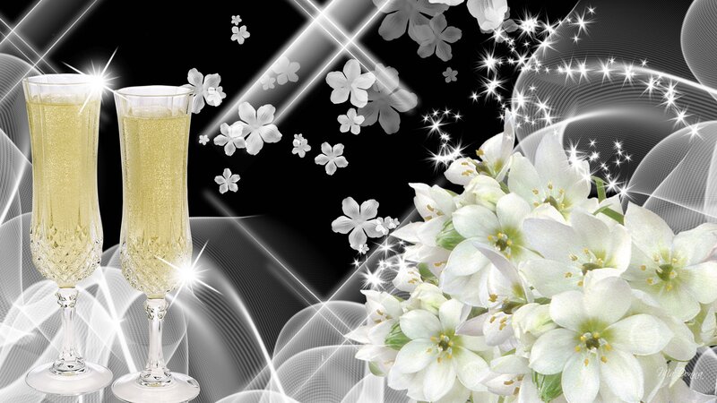 Two Champagne Glasses — White