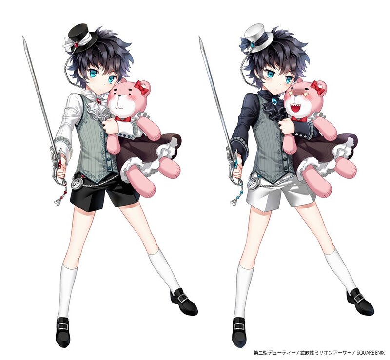 Two character designs with swords