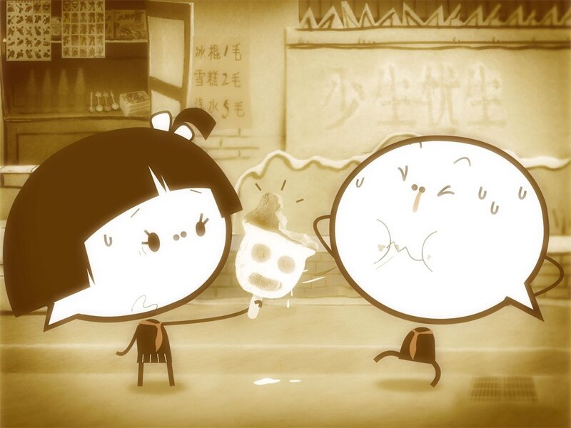 Two characters at a snack shop