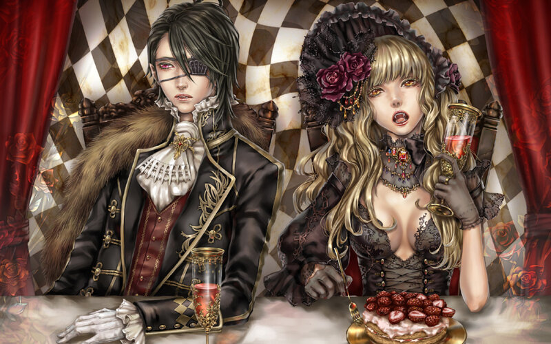 Two Characters at a Table — Black, Dramatic, Digital Art