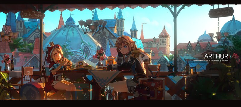 Two Characters at a Table — Blue
