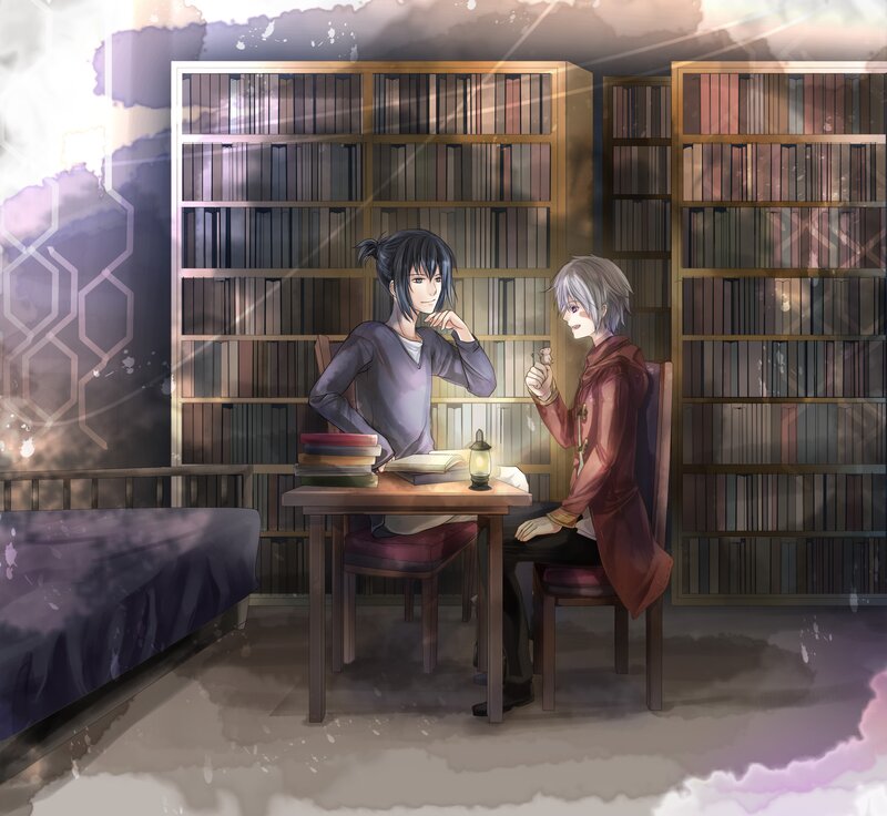 Two Characters at a Table — Brown, Calm, Night