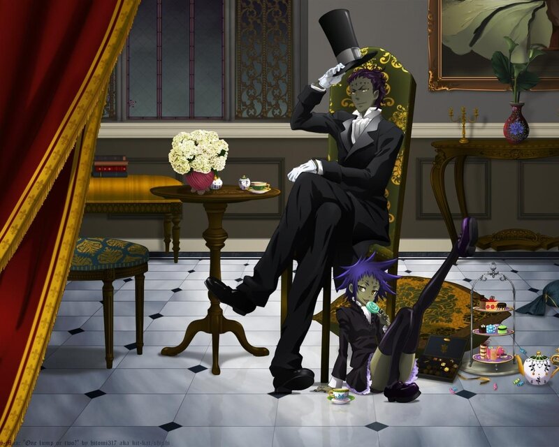 Two characters at tea party