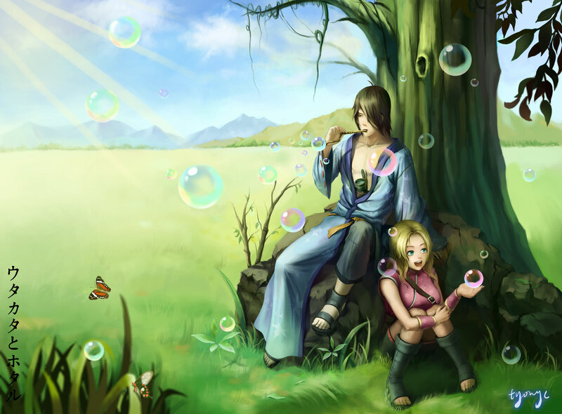 Two characters blowing bubbles