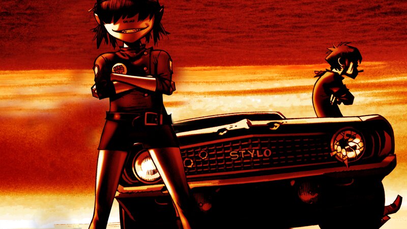 Two Characters by a Car — Red