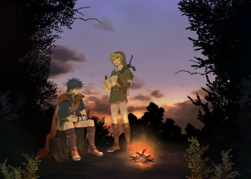 Two Characters by Campfire — Purple