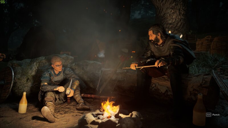 Two Characters by Fire — Black, Dramatic, Night