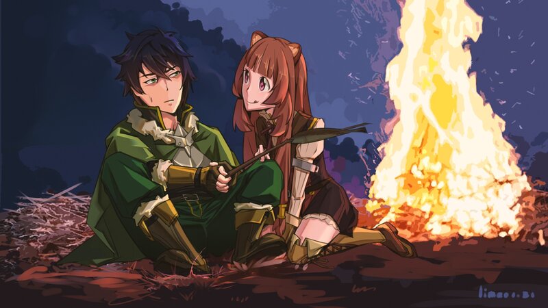 Two Characters by Fire — Green