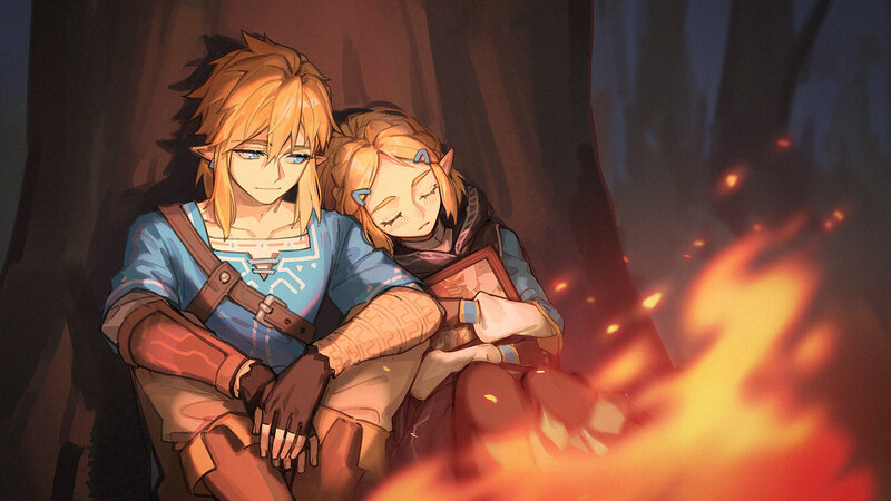 Two Characters by Fire — Orange, Calm