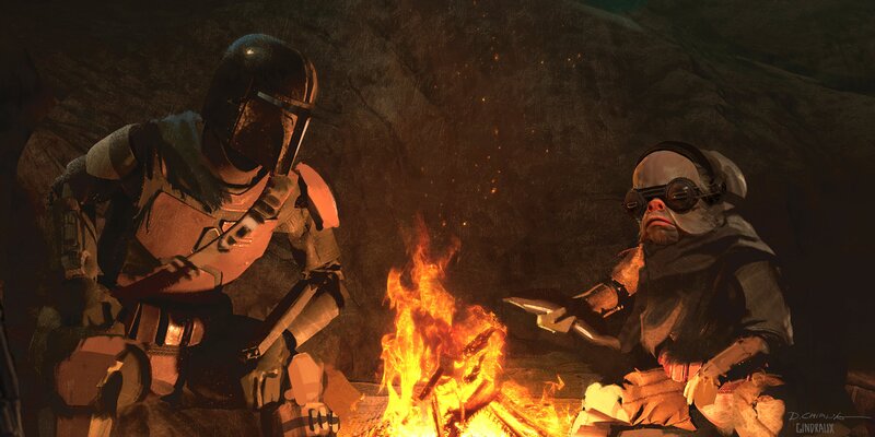 Two Characters by Fire — Orange