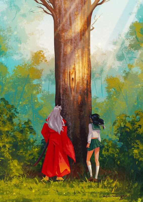 Two Characters by Tree — Green