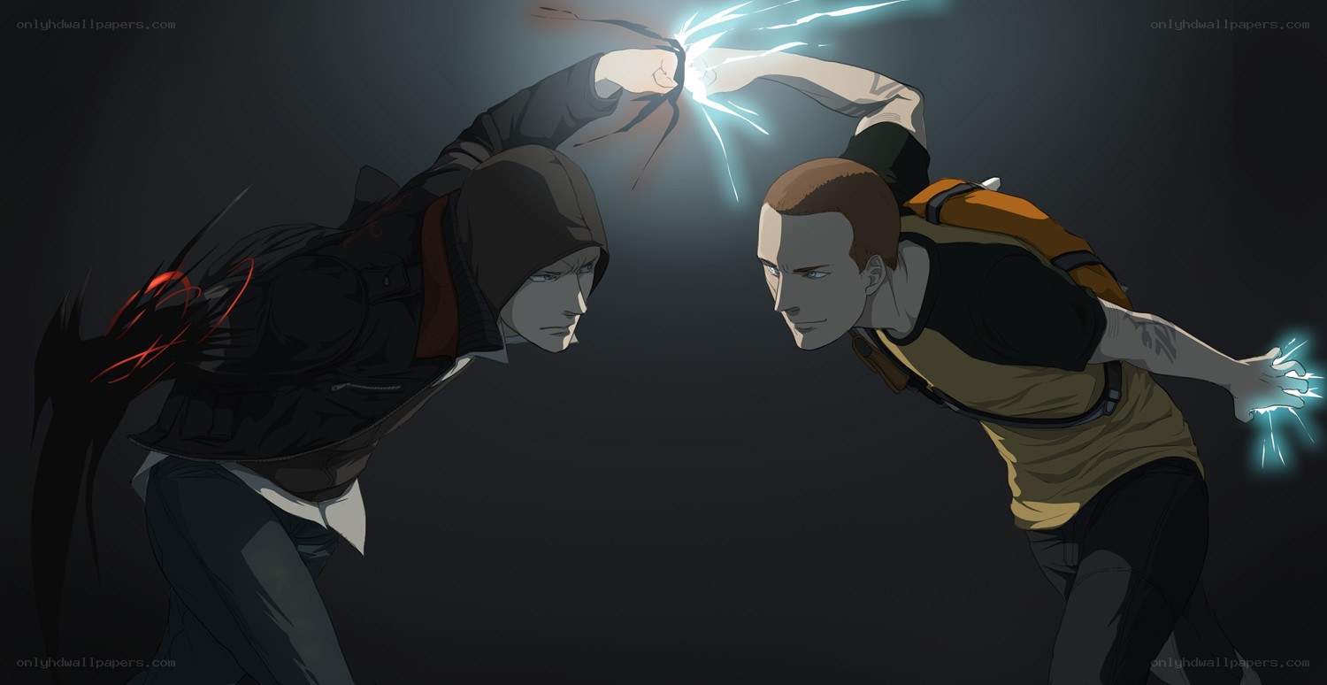 Two characters clash in a dark arena
