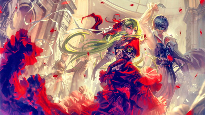 Two Characters Dancing — Red, Dramatic