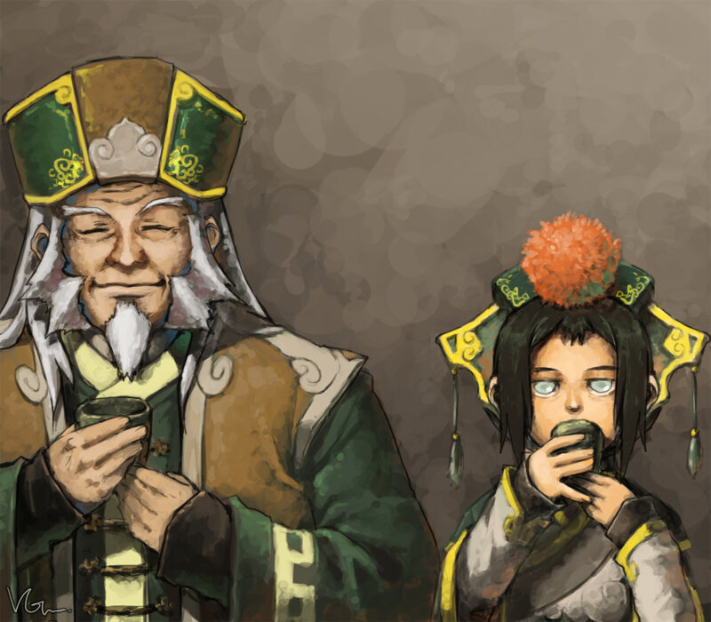 Two Characters Drinking Tea