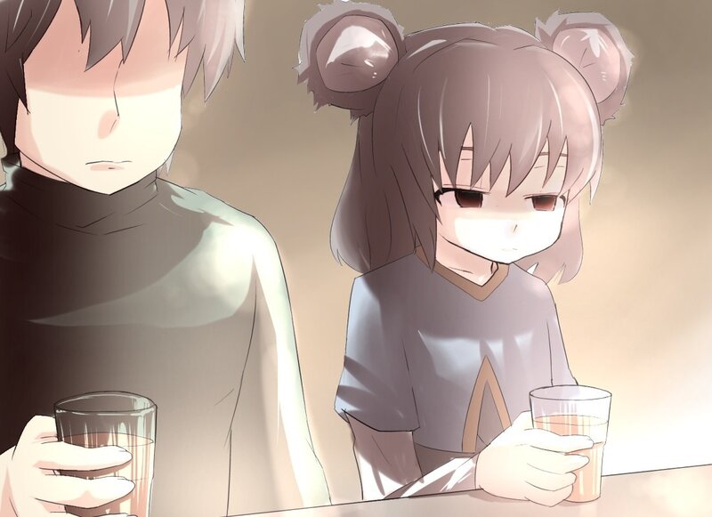 Two characters drinking together