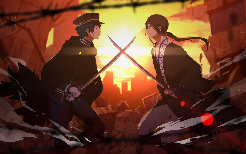 Two Characters Dueling — Orange