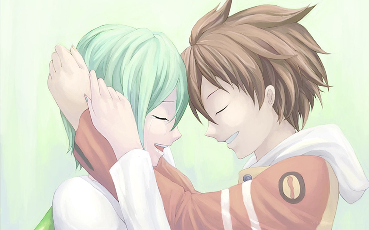 Two characters embracing