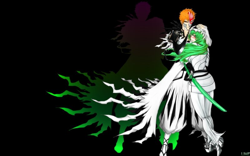 Two Characters Embracing — Black, Dramatic, Anime, Sword