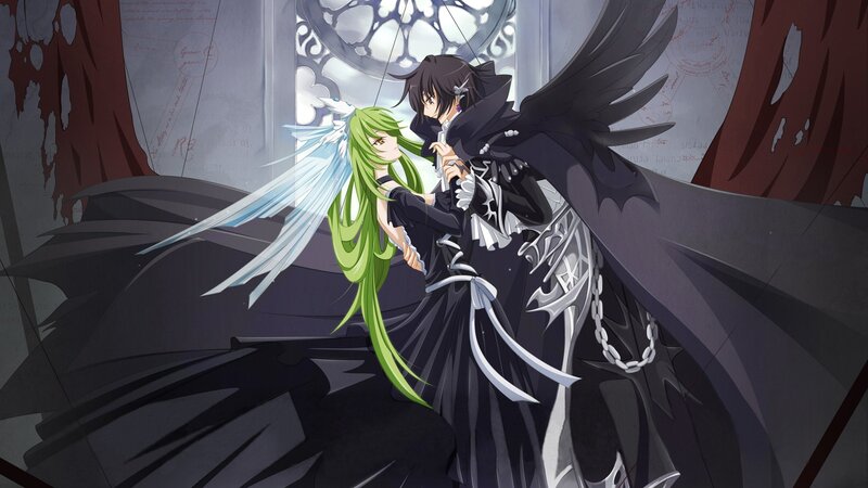 Two Characters Embracing — Black, Dramatic, Anime