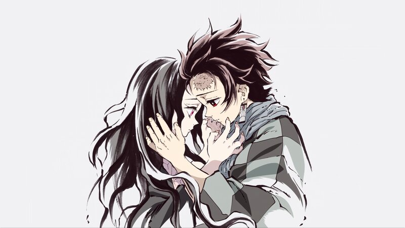Two Characters Embracing — Black, Dramatic, Manga, Long Hair