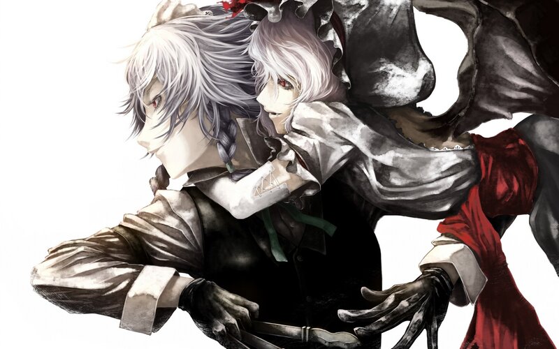 Two Characters Embracing — Black, Dramatic, Manga, White Hair