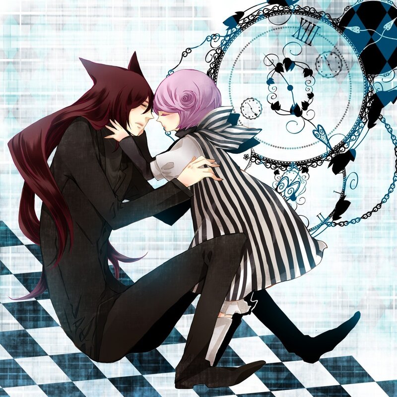 Two Characters Embracing — Blue, Dramatic, Anime, Clock
