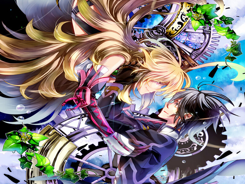 Two Characters Embracing — Blue, Dramatic, Anime, Gears