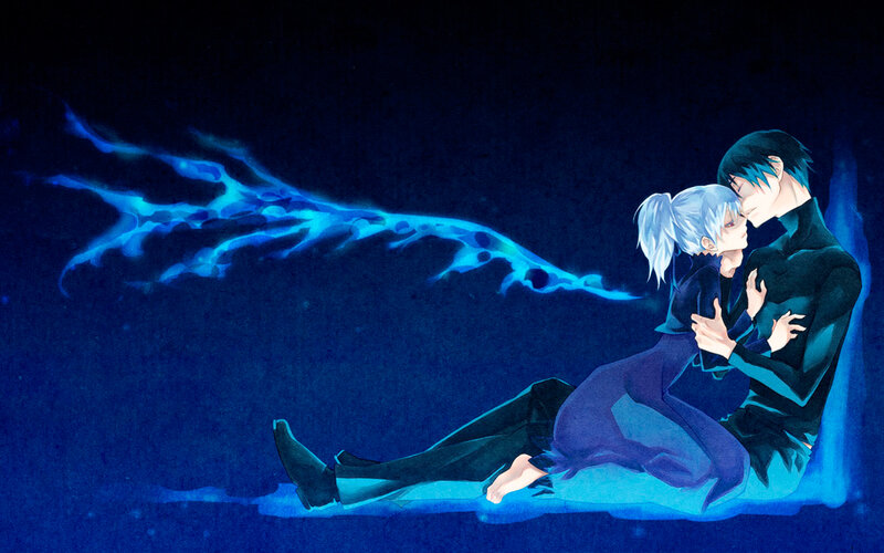 Two Characters Embracing — Blue, Dramatic, Night, Anime, Blue Energy