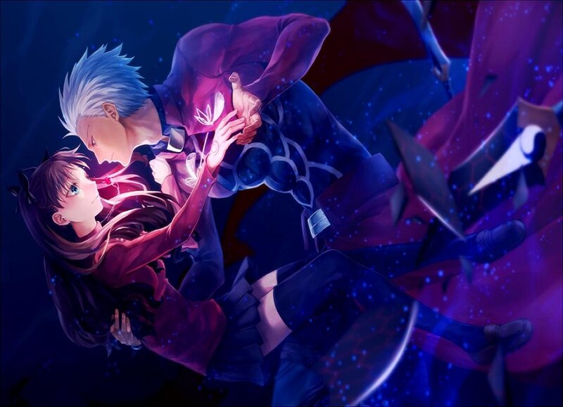 Two Characters Embracing — Blue, Dramatic, Night, Digital Art, Anime Art